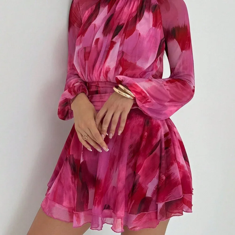 Purple Casual Women's Romantic Long Sleeve Tie Dye Dress - Picture 7 of 7